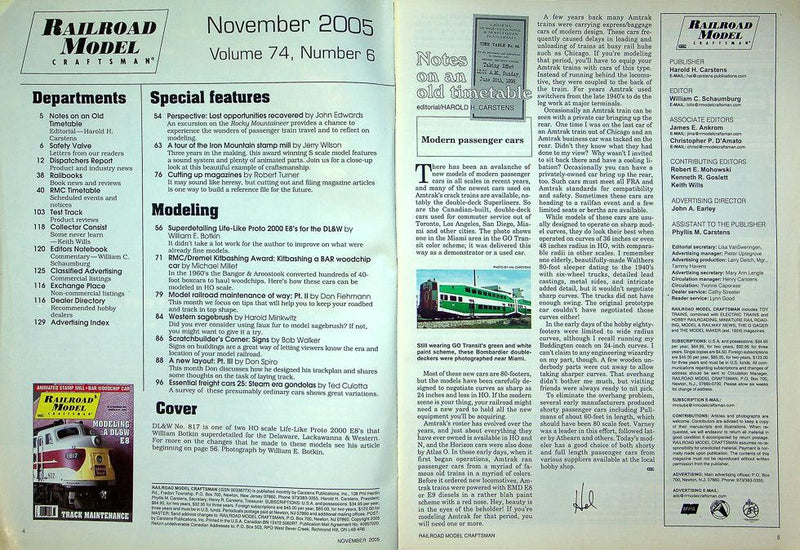 Railroad Model Craftsman Magazine November 2005 Vol 74 No 6 Model A DL&W E8