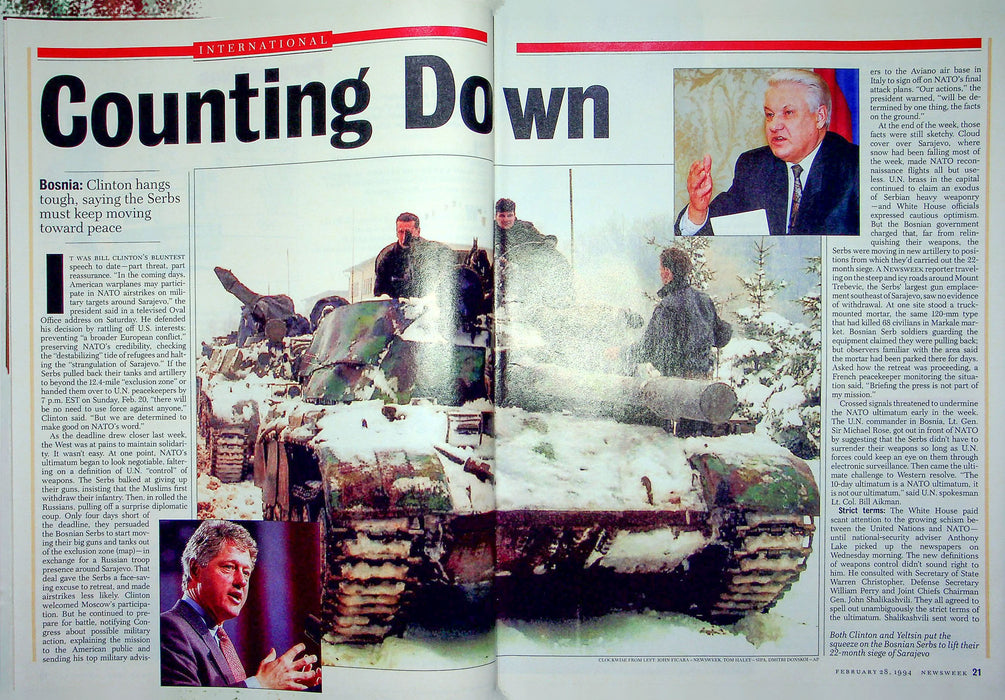 Newsweek Magazine February 28 1994 Bosnia War Clinton Yeltsin Russia Dan Jansen