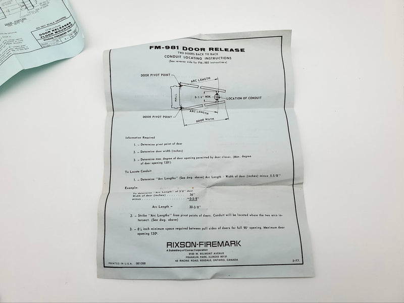 Rixson Magnetic Door Release FM-981 Floor Mounted Dual Door 4-3/4" x 3-1/8" NOS