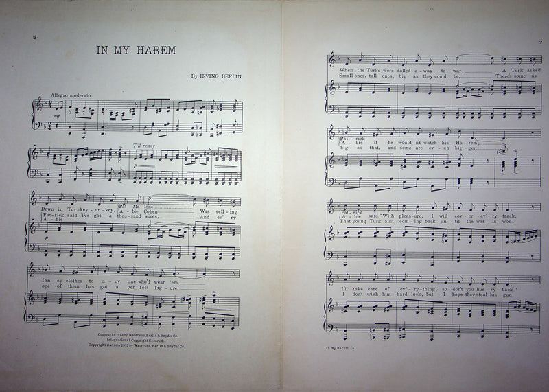 Sheet Music In My Harem Irving Berlin Bert Daniels 1913 Waterson Berlin Synder 2