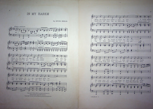 Sheet Music In My Harem Irving Berlin Bert Daniels 1913 Waterson Berlin Synder 2