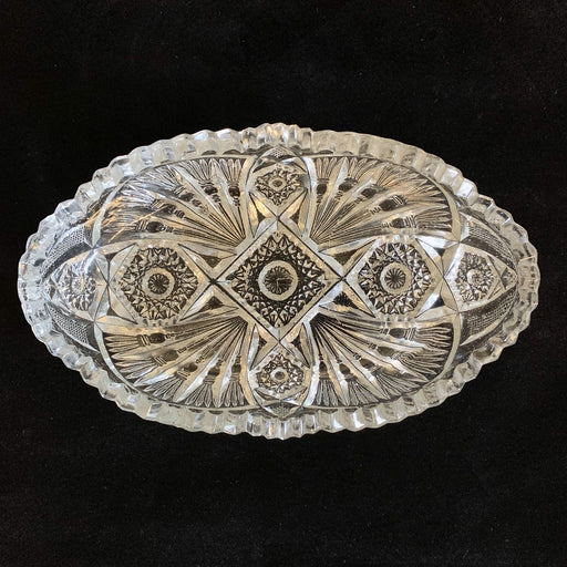 Vintage Candy Dish Serving Tray Oval UNCUT Clear Glass Patterned - 4.75"x7.25" 2