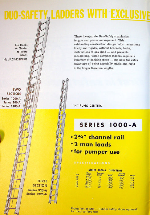 1960's Duo Safety Aluminum & Wood Fire Ladders Yellow Catalog w/ Price List