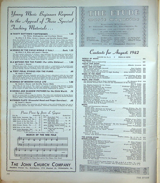 The Etude Music Magazine Aug 1942 Vol LX No 8 Right relazation, Sheet Music 2