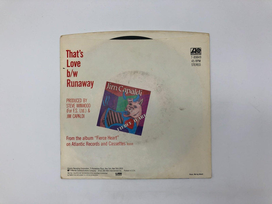 Jim Capaldi That's Love Record 45 RPM Single 7-89849 Atlantic 1983 Picture 2