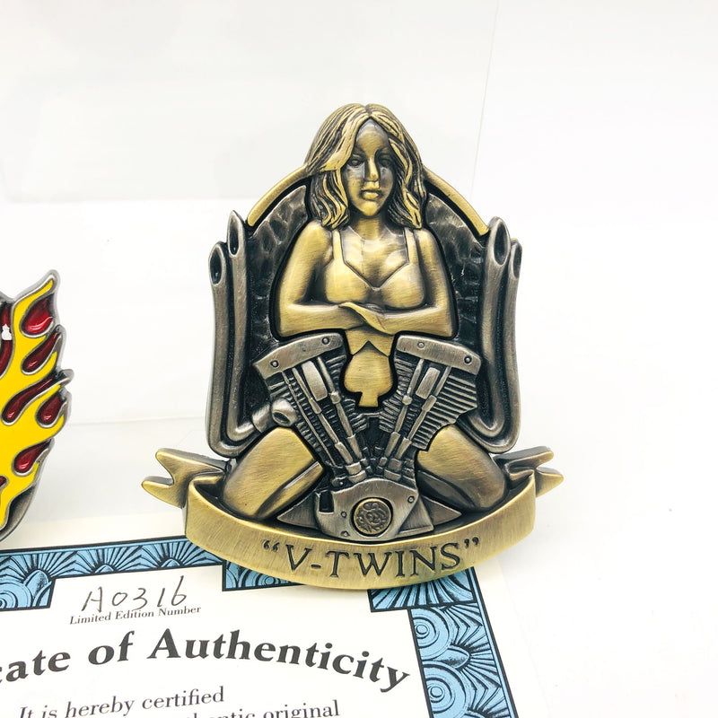 Pewter Belt Buckle Flaming Skull V-Twins Motorcycle Biker Lady Bradford Exchange