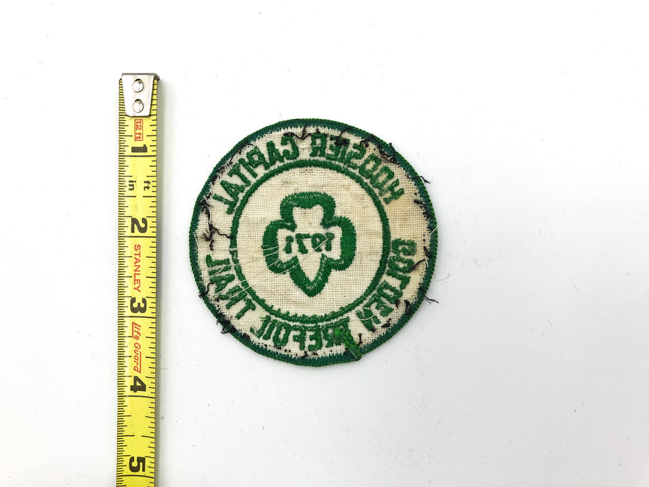 Vintage Girl Scout Patch Hoosier Capital Golden Trefoil Trail 1971 Green Clover