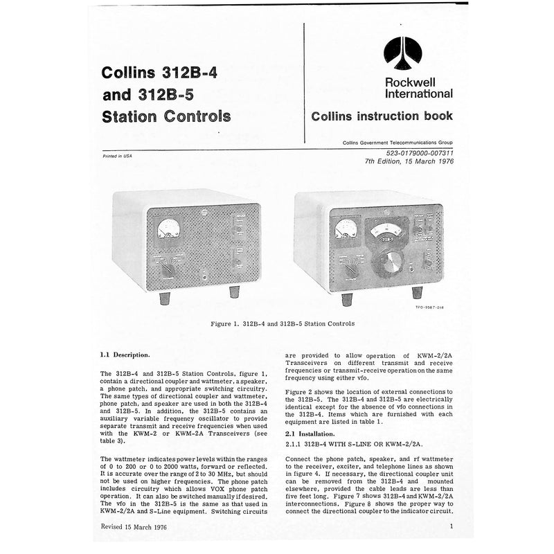 Collins 312B-4 & 312B-5 Station Controls Manual w/ Schematic (Scanned PDF)